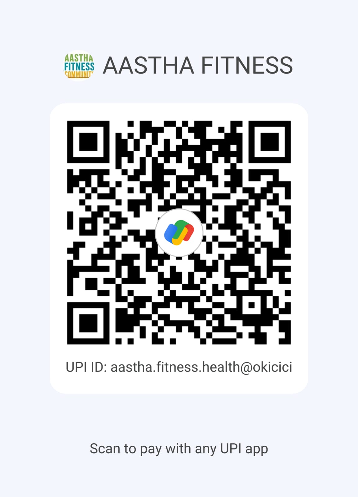 Aastha Fitness UPI QR code